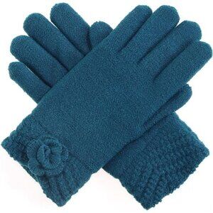 Women’s Winter Fashion Faux Fur Fleece Lined Knit Gloves Teal